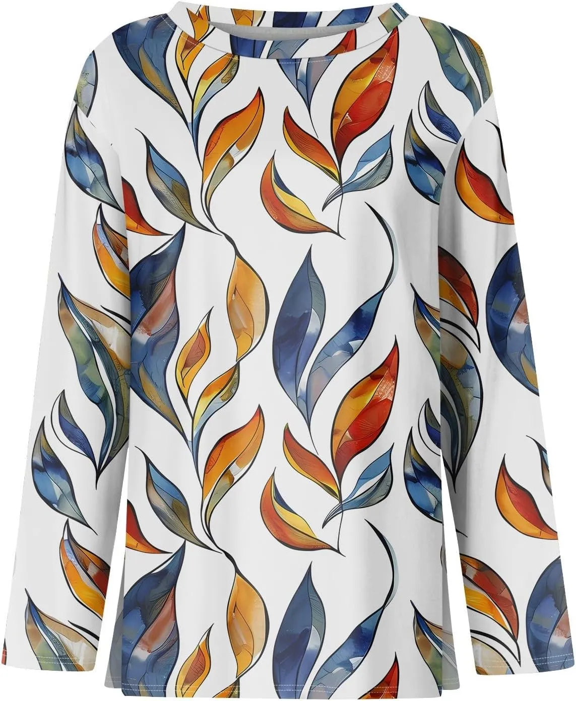 Long Sleeve Shirts for Women - Womens T Shirts Long Sleeve Crew Neck Shirts Basic Tee Sort Comfy Floral Printed Tops