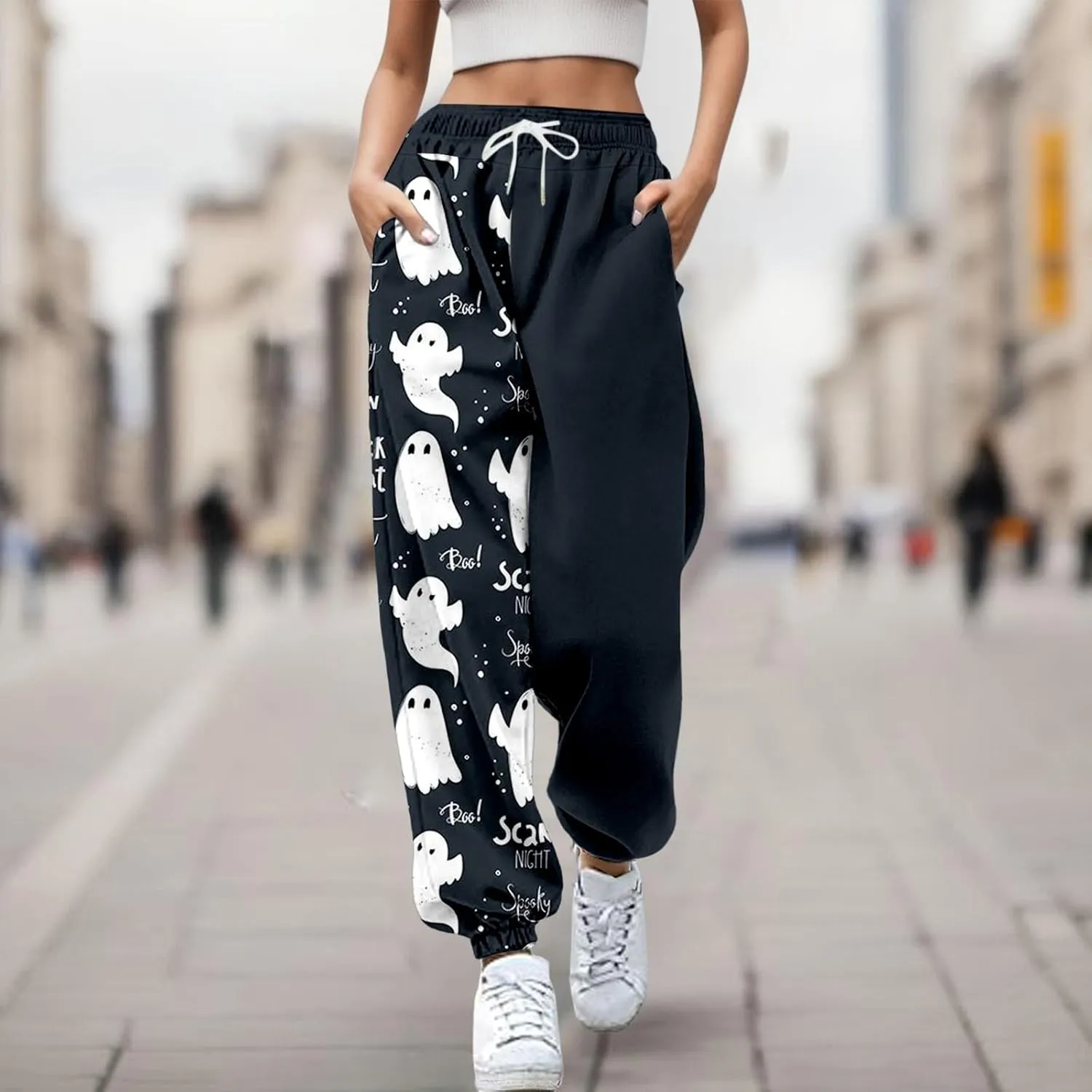 Loose Plus Size Sweatpants Pants Workout High Waisted Yoga Pants with Pockets Halloween Casual Women Halloween