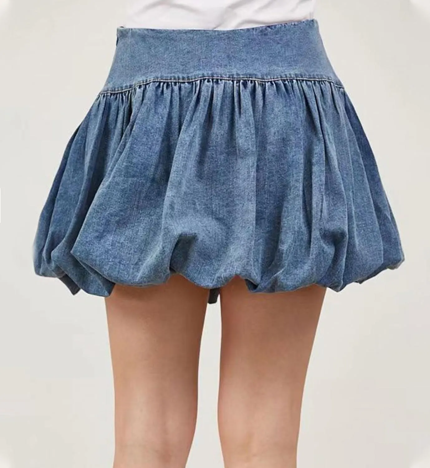 loveimgs Women Cute High Waisted Short Denim Pleated Mini Jean Skirt Ruffle A Line Skirt Y2k Balloon Bubble Skirt