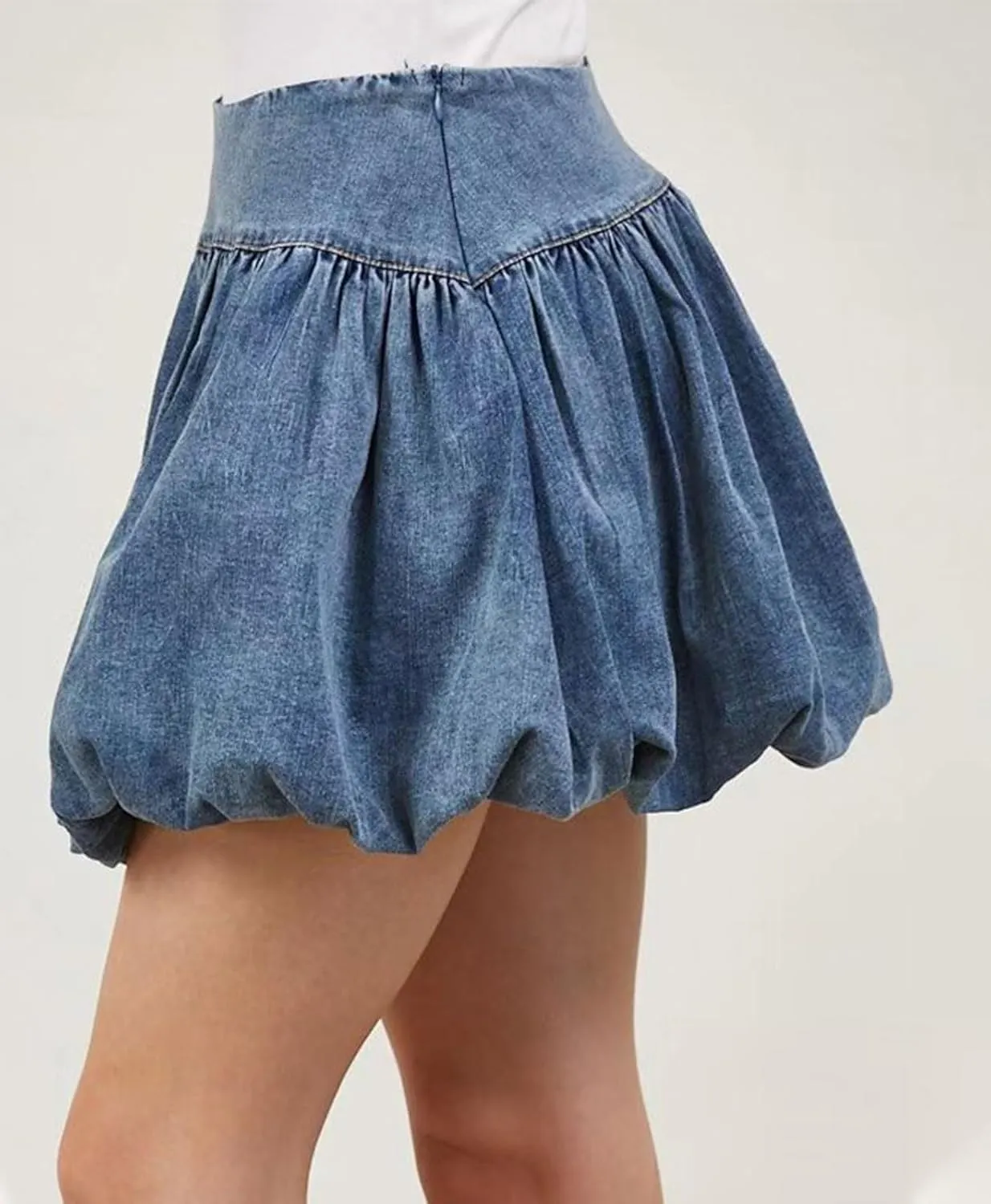 loveimgs Women Cute High Waisted Short Denim Pleated Mini Jean Skirt Ruffle A Line Skirt Y2k Balloon Bubble Skirt