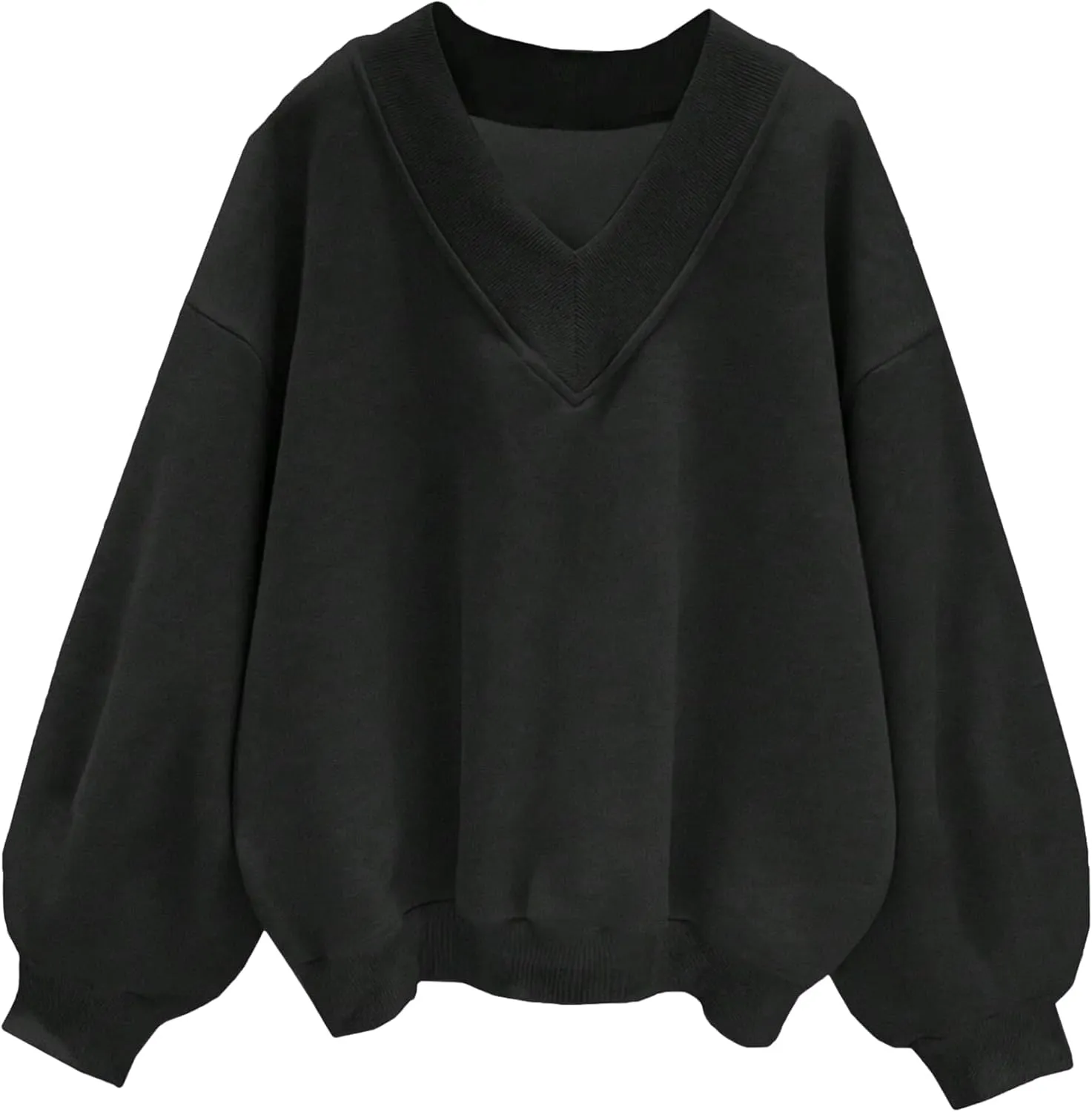LovelyWholesale Women Oversized V Neck Sweatshirt Long Sleeve Shirts Drop Shoulder Tops
