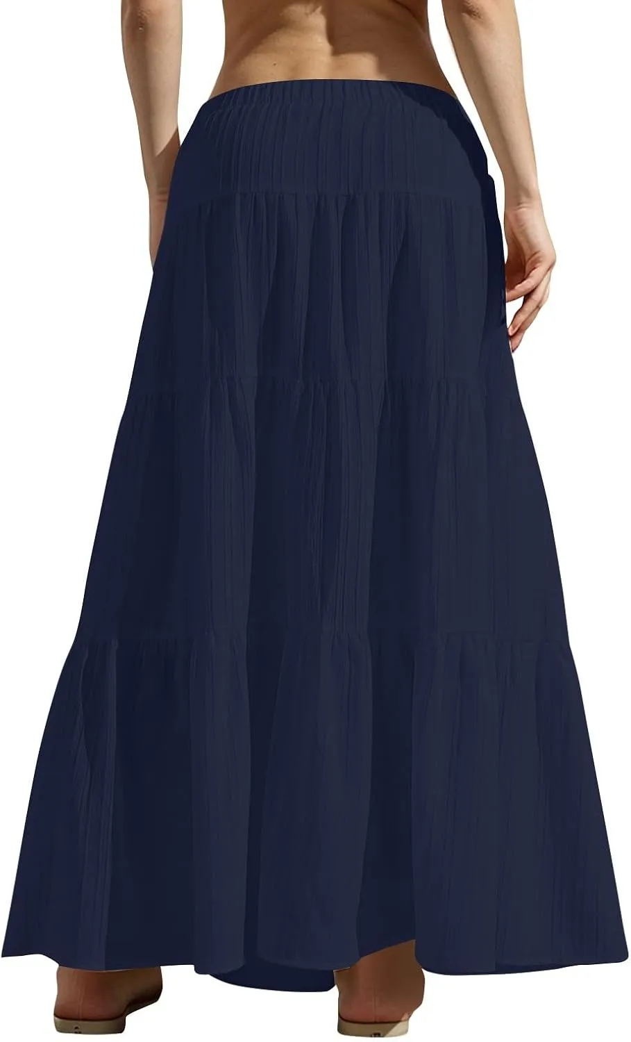 Maxi Skirt for Women 2025 Vacation Boho Flowy Swing Tiered A-Line Maxi Skirts Elastic Waist Pleated Long Beach Dress