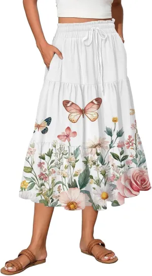 Maxi Skirts for Women 2025 Boho Flowy A-Line High Waist Long Skirt Trendy