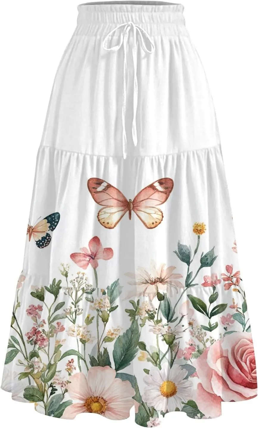Maxi Skirts for Women 2025 Boho Flowy A-Line High Waist Long Skirt Trendy