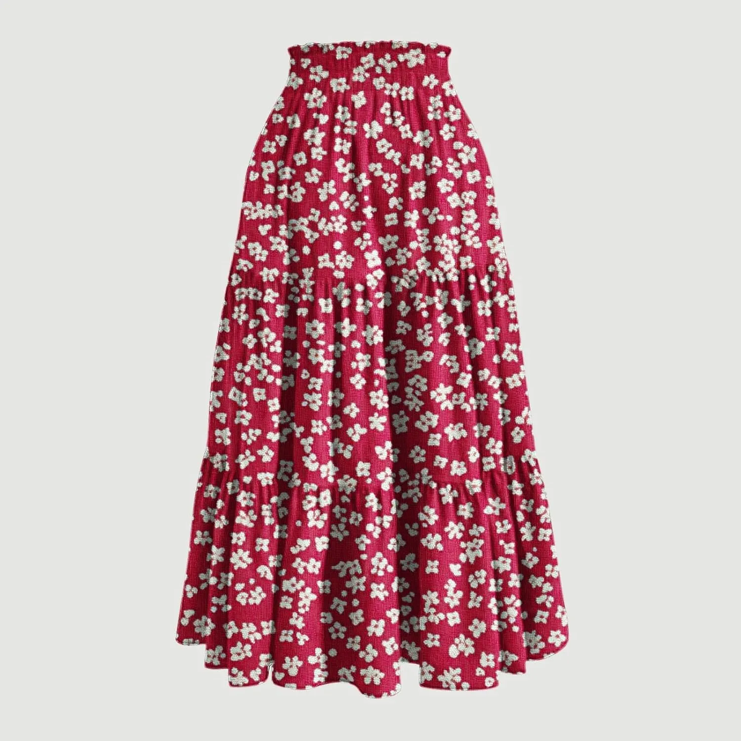 Maxi Skirts for Women 2025 Fashion Boho Flowy Swing Ruffle Tiered A-Line Loose Elastic Waist Long Pleated Beach Dress