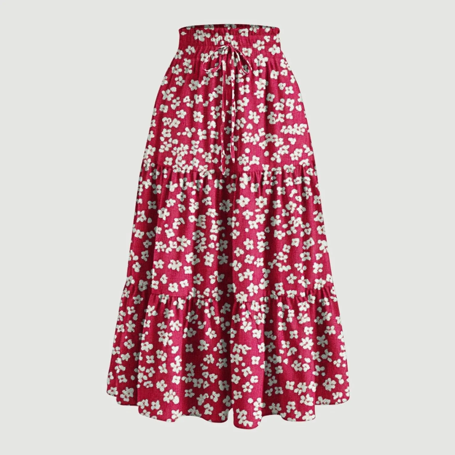 Maxi Skirts for Women 2025 Fashion Boho Flowy Swing Ruffle Tiered A-Line Loose Elastic Waist Long Pleated Beach Dress