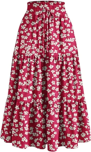 Maxi Skirts for Women 2025 Fashion Boho Flowy Swing Ruffle Tiered A-Line Loose Elastic Waist Long Pleated Beach Dress
