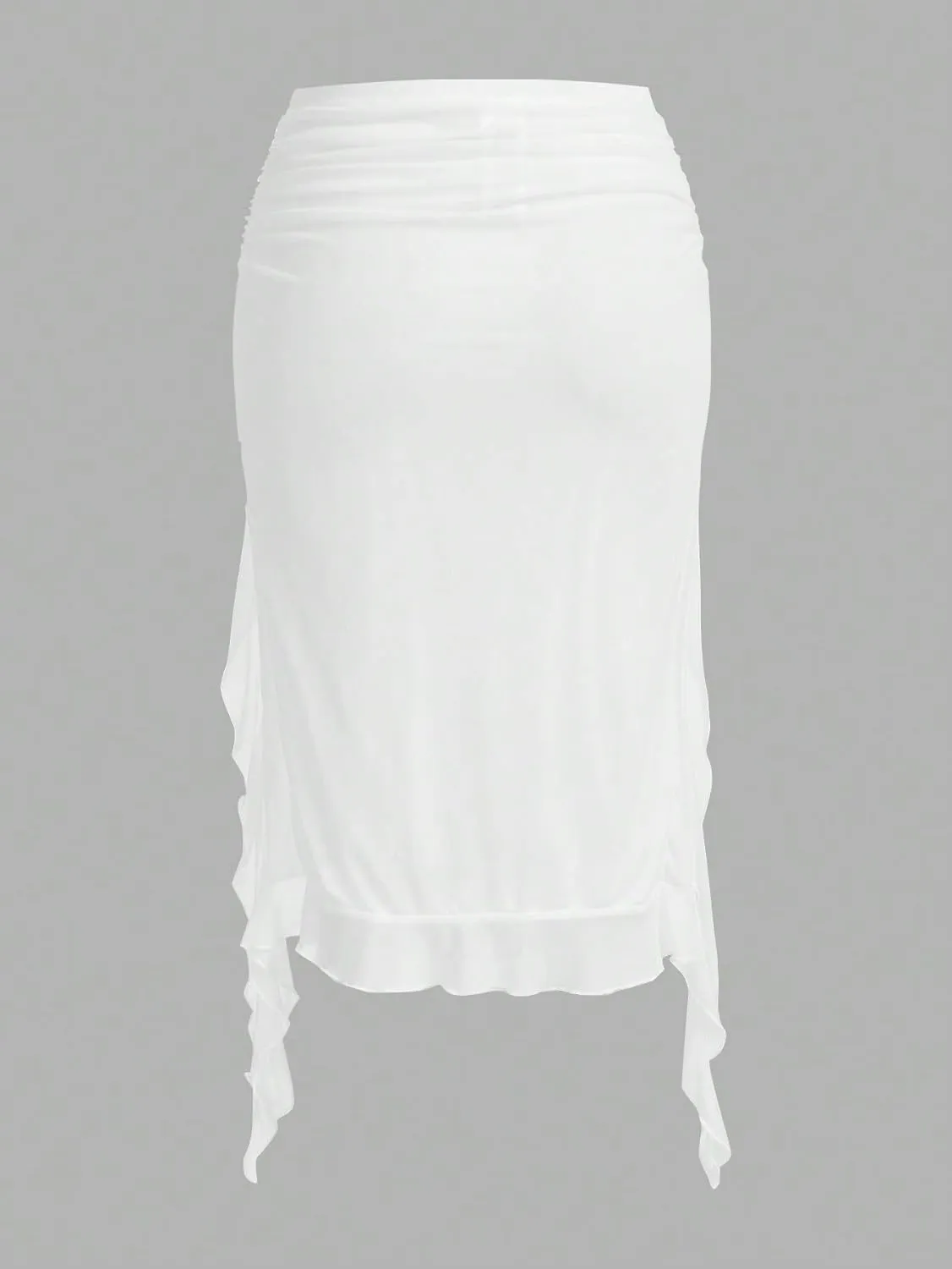 Maxi Skirts for Women Ruched Ruffle Hem Slit Hem Low Rise A-Line Skirt