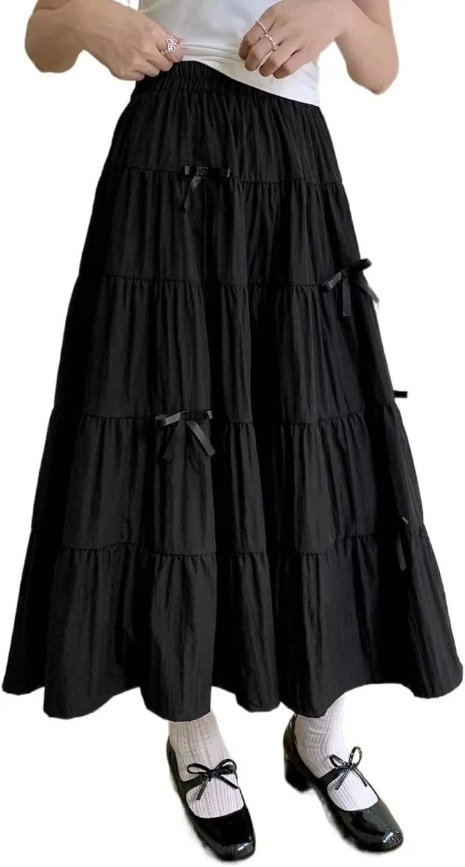 Maxi Skirts for Women Ruffle Hem Elegant A-Line Skirt