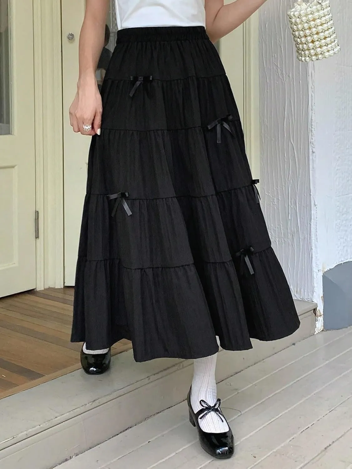 Maxi Skirts for Women Ruffle Hem Elegant A-Line Skirt