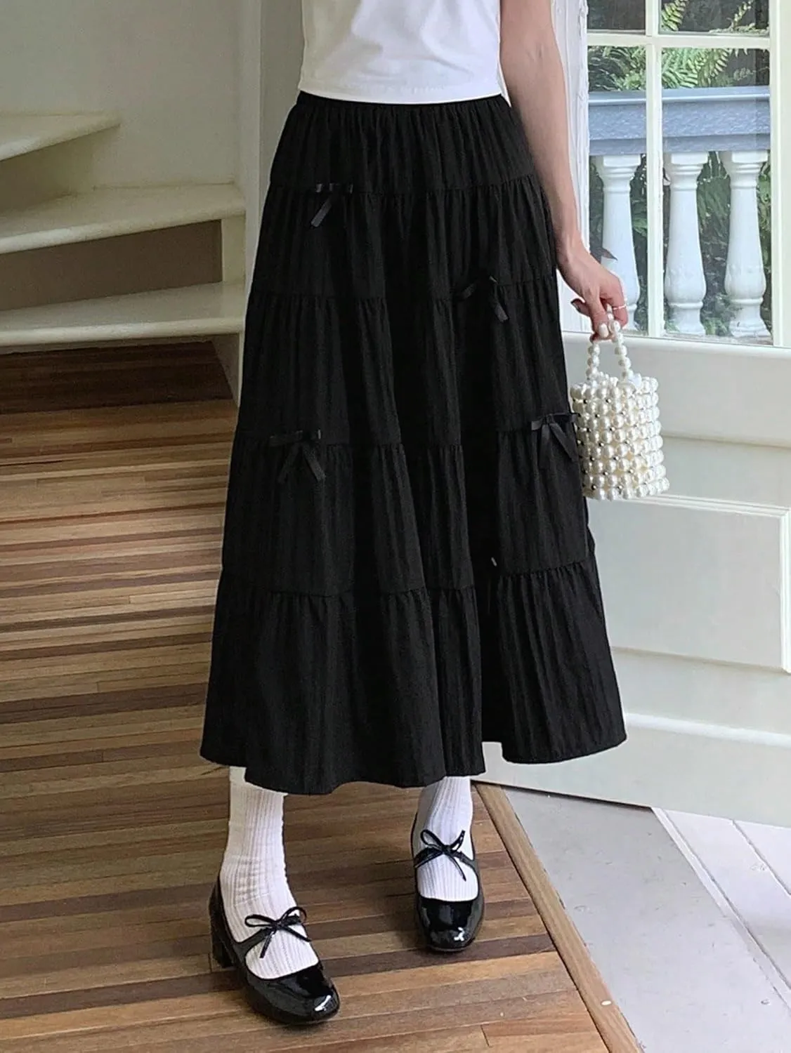 Maxi Skirts for Women Ruffle Hem Elegant A-Line Skirt