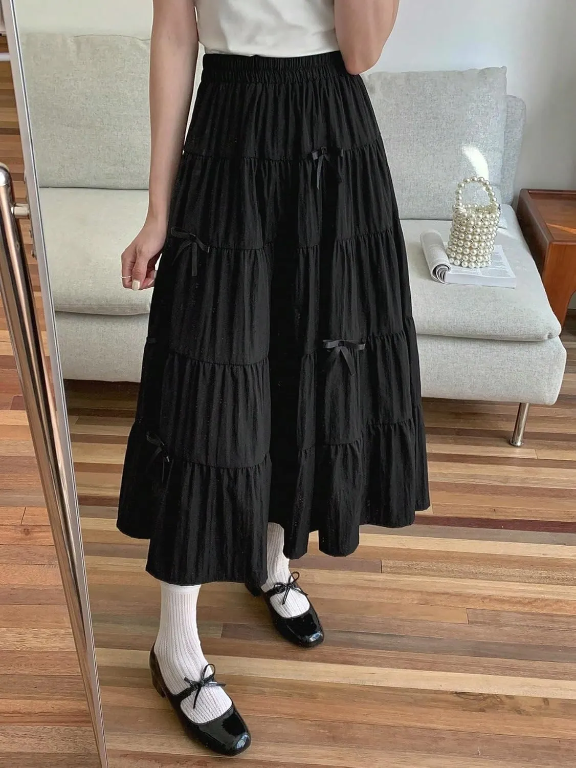 Maxi Skirts for Women Ruffle Hem Elegant A-Line Skirt