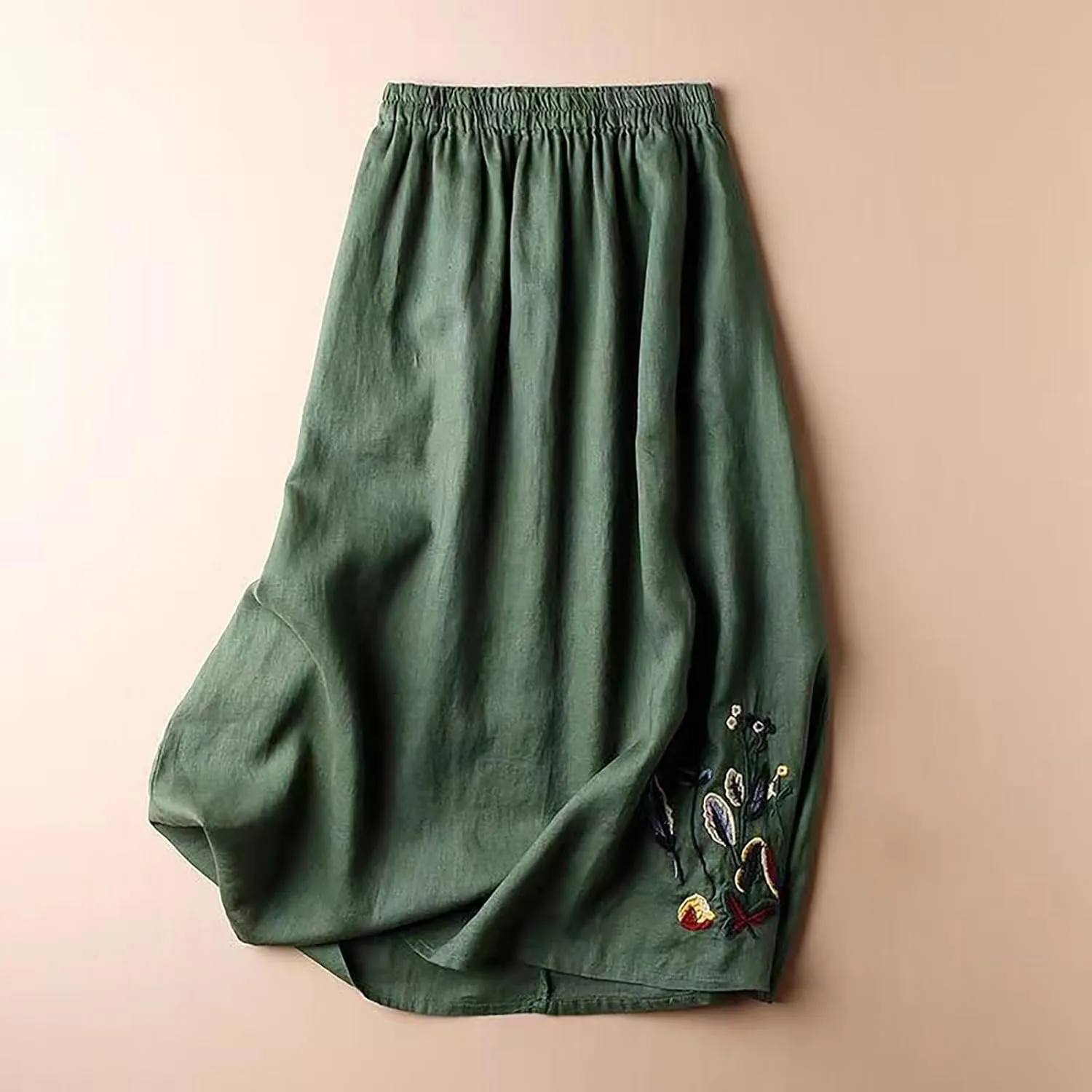 Maxi Skirts For Women Summer Embroidered Print A Line Elastic Waist Loose Flowy Trendy Casual with Pockets 2025