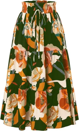 Maxi Skirts for Women,Trendy High Waisted Womens Boho Maxi Skirt with Pockets Pleated Flowy Long Skirts 2025