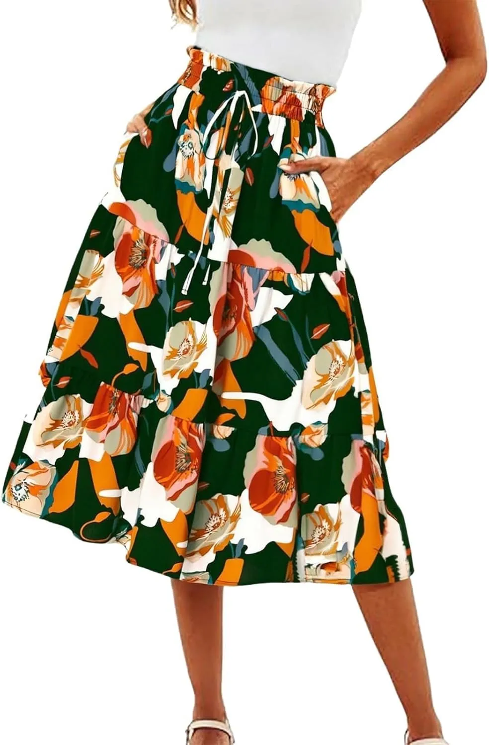 Maxi Skirts for Women,Trendy High Waisted Womens Boho Maxi Skirt with Pockets Pleated Flowy Long Skirts 2025