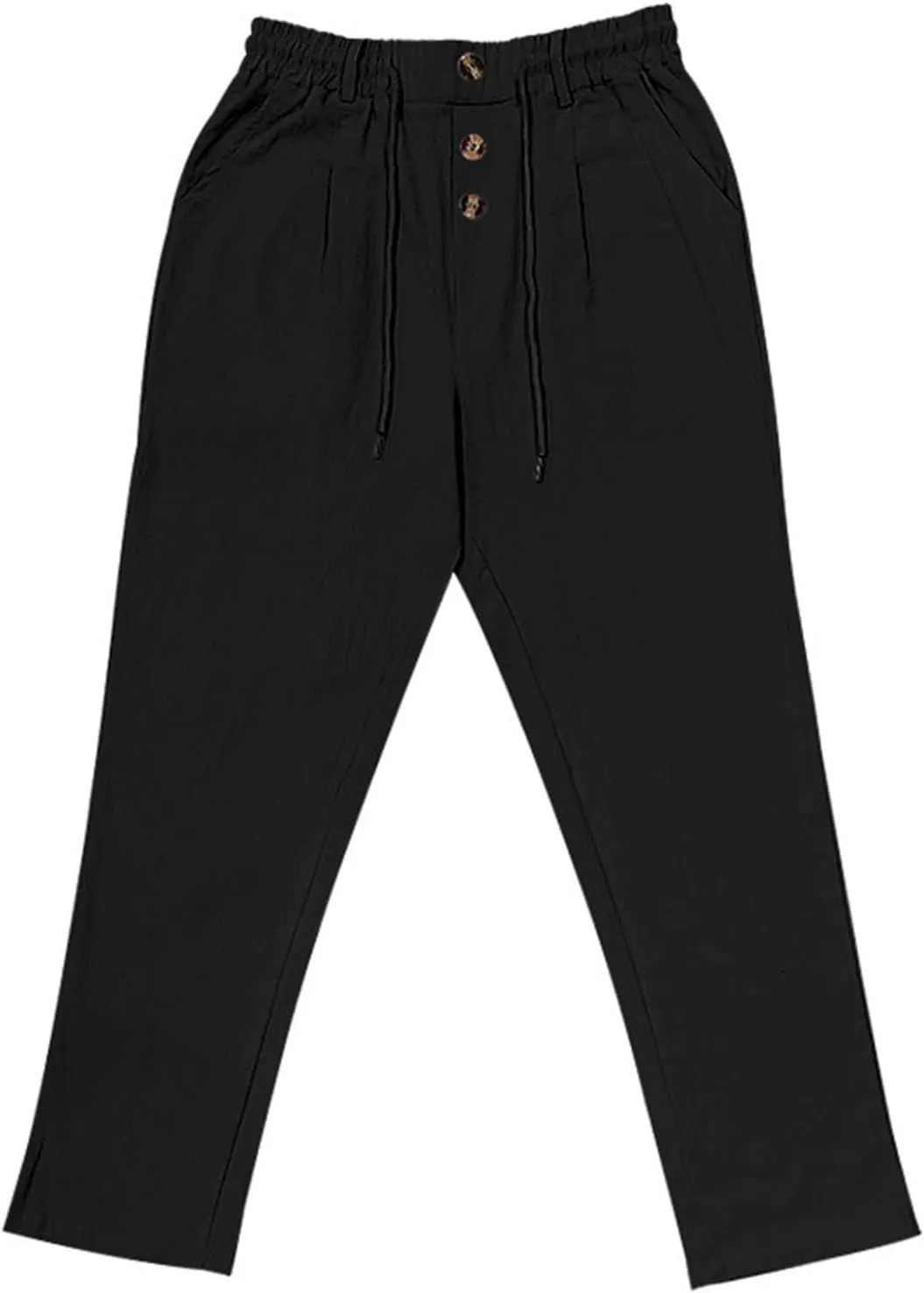 Men Linen Pants Fashion Button Lace up Elastic Waist Beach Casual Sweatpant Loose Comfy Plus Size Wide Leg Trouser