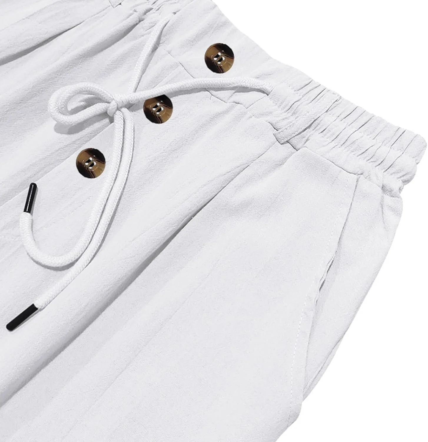 Men Linen Pants Fashion Button Lace up Elastic Waist Beach Casual Sweatpant Loose Comfy Plus Size Wide Leg Trouser