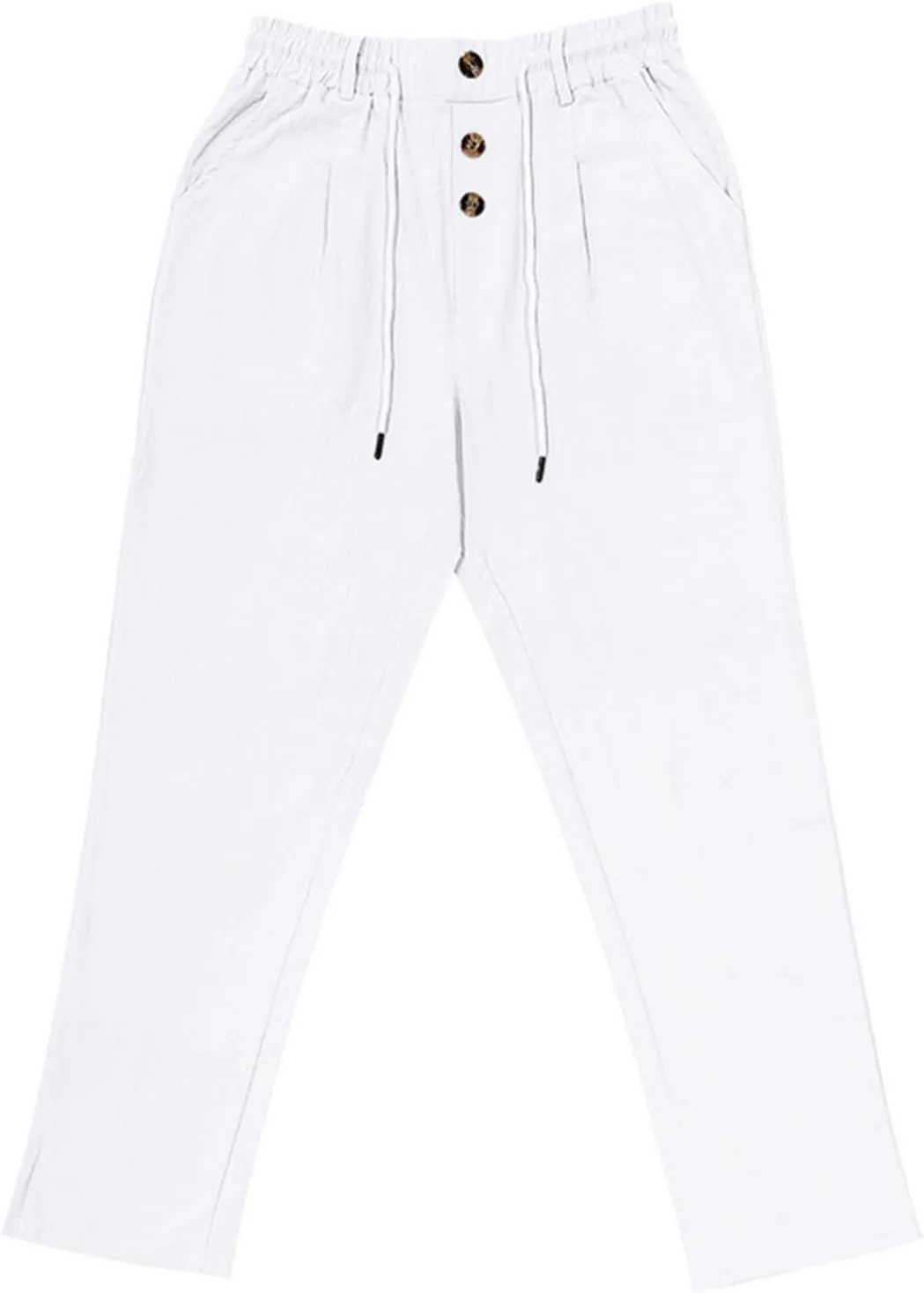Men Linen Pants Fashion Button Lace up Elastic Waist Beach Casual Sweatpant Loose Comfy Plus Size Wide Leg Trouser