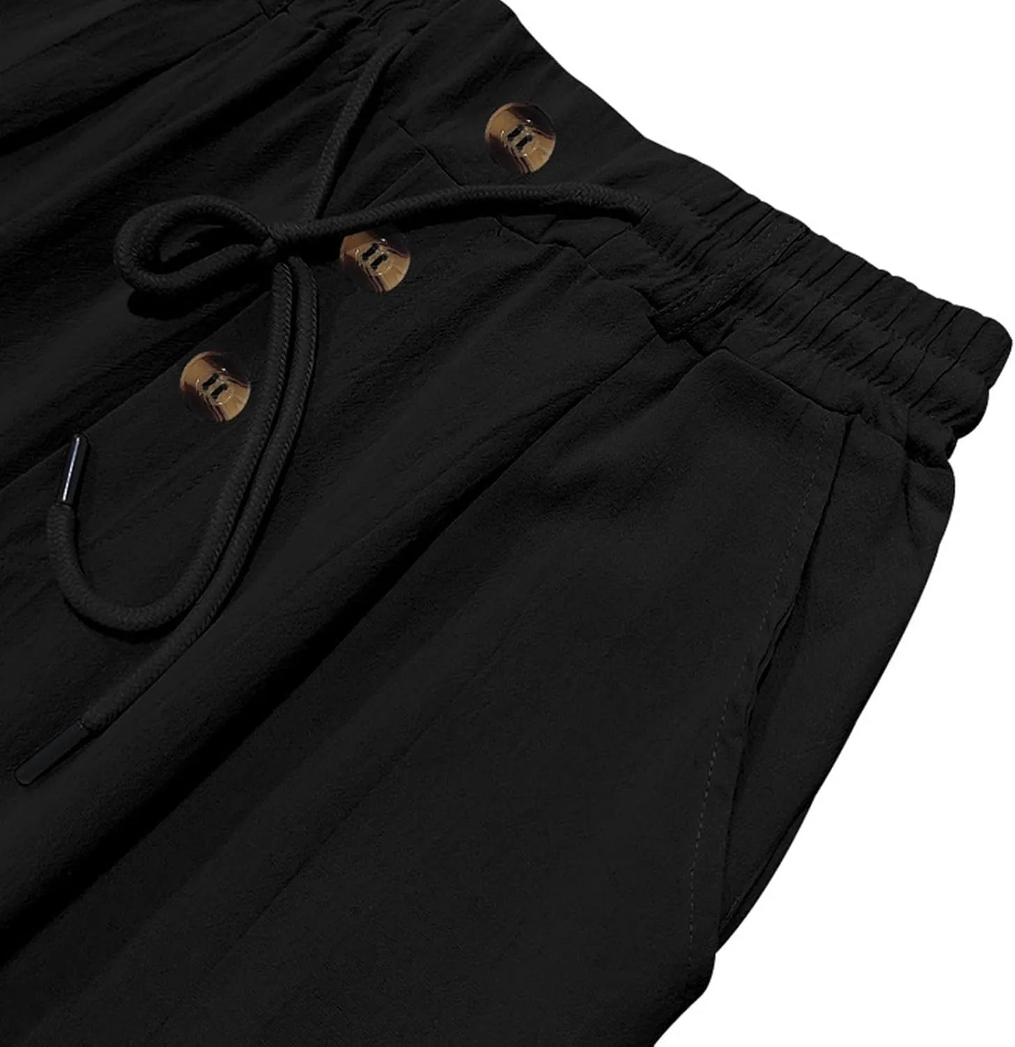 Men Linen Pants Fashion Button Lace up Elastic Waist Beach Casual Sweatpant Loose Comfy Plus Size Wide Leg Trouser