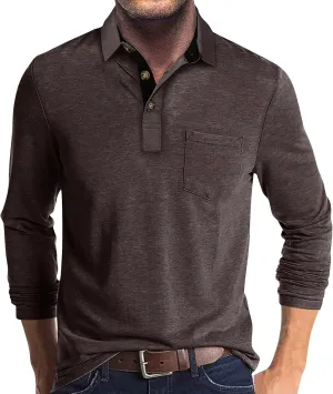 Men's 2025 Classic Fit Casual Short Sleeve Vintage Dual Tipped Collar Button Down Polo Shirt with Pocket