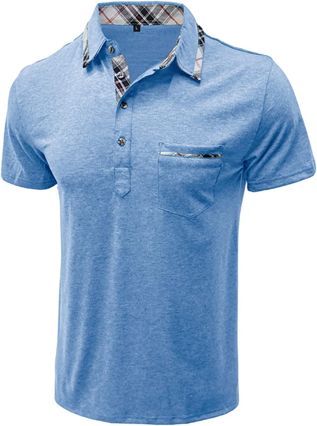 Men's 2025 Classic Fit Casual Short Sleeve Vintage Dual Tipped Collar Button Down Polo Shirt with Pocket