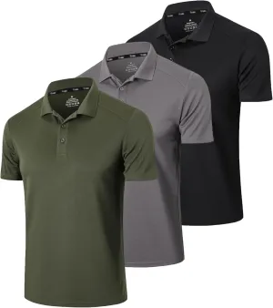 Men’s 3 Pack Polo Shirt Moisture Wicking Quick Dry Performance Athletic Short Sleeve Golf Shirt