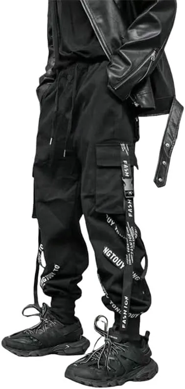 Men's American Style Distressed Pocket Harem Cargo Joggers Skinny Leg Casual