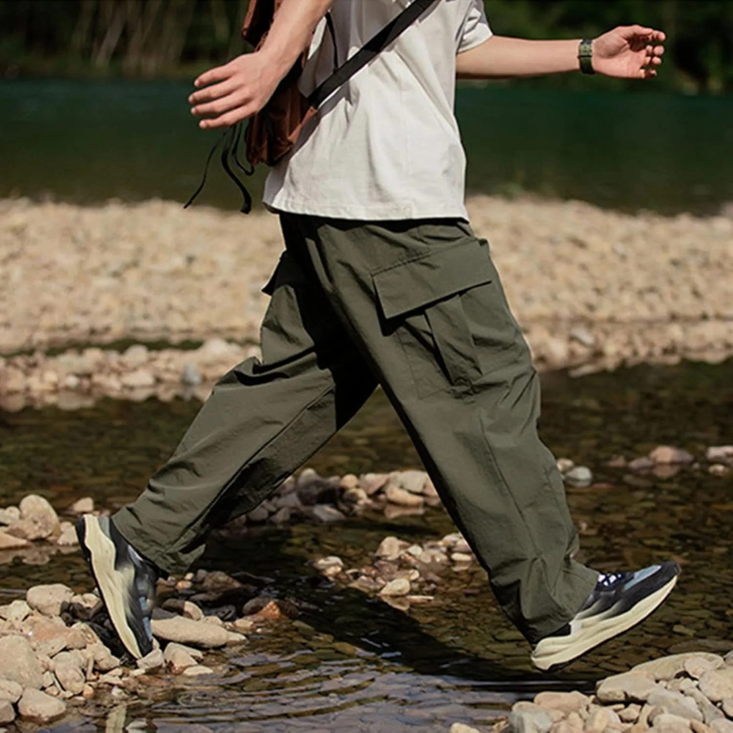 Mens Blue Cargo Work Pants Green Work Pants for Men Baggy Loose fit Harem Pants for Men Men's Pants Casual Relaxed fit