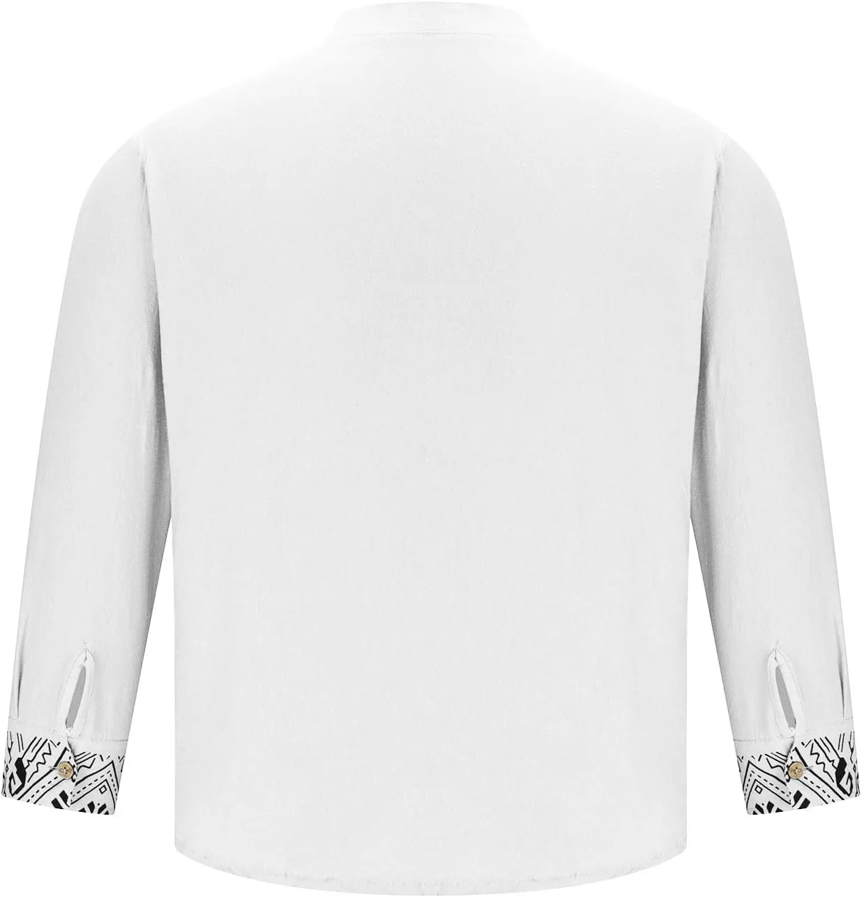 Mens Button Up Cotton Linen Henley Shirt Long Sleeve Hippie Casual African Print Tshirts Band Collar Beach Fall Tops