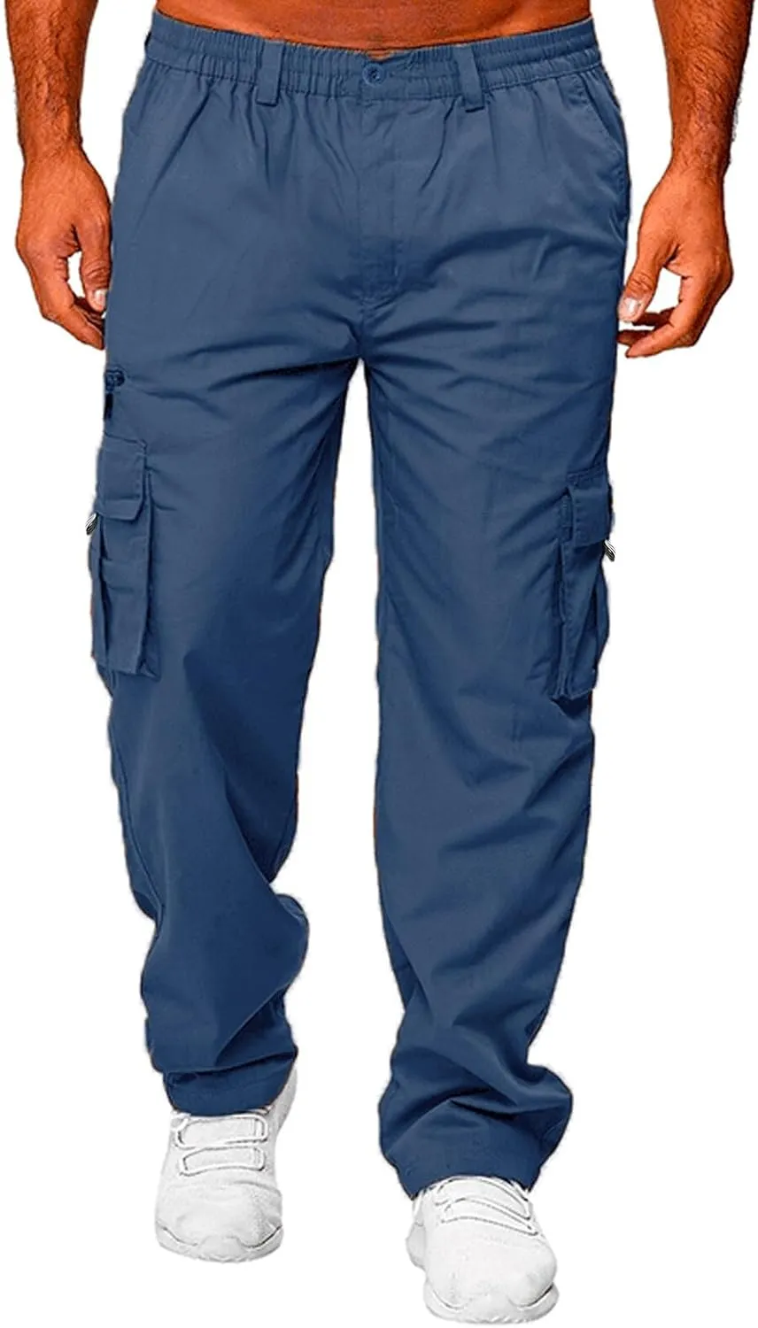 Mens Cargo Joggers Lightweight Tactical Hiking Sweatpants with Pockets Elastic Drawsting Relaxed Fit Workout Slacks