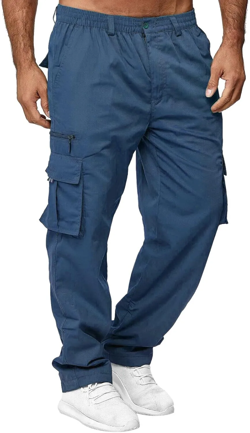 Mens Cargo Joggers Lightweight Tactical Hiking Sweatpants with Pockets Elastic Drawsting Relaxed Fit Workout Slacks