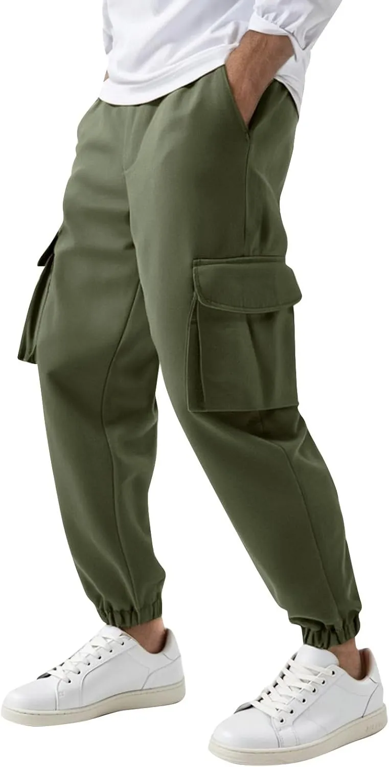 Mens Cargo Joggers Slim Fit Drawstring Waist Hiking Pants Lightweight Outdoor Tapered Leg Joggers with Pockets
