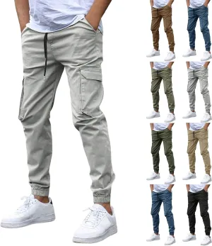 Mens Cargo Joggers Slim Fit Drawstring Waist Hiking Pants Lightweight Outdoor Tapered Leg Joggers with Pockets