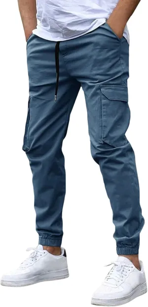 Mens Cargo Joggers Slim Fit Drawstring Waist Hiking Pants Lightweight Outdoor Tapered Leg Joggers with Pockets