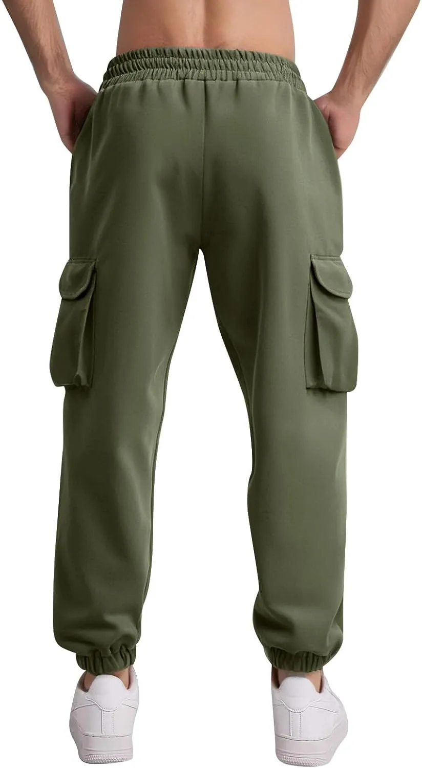 Mens Cargo Joggers Slim Fit Drawstring Waist Hiking Pants Lightweight Outdoor Tapered Leg Joggers with Pockets