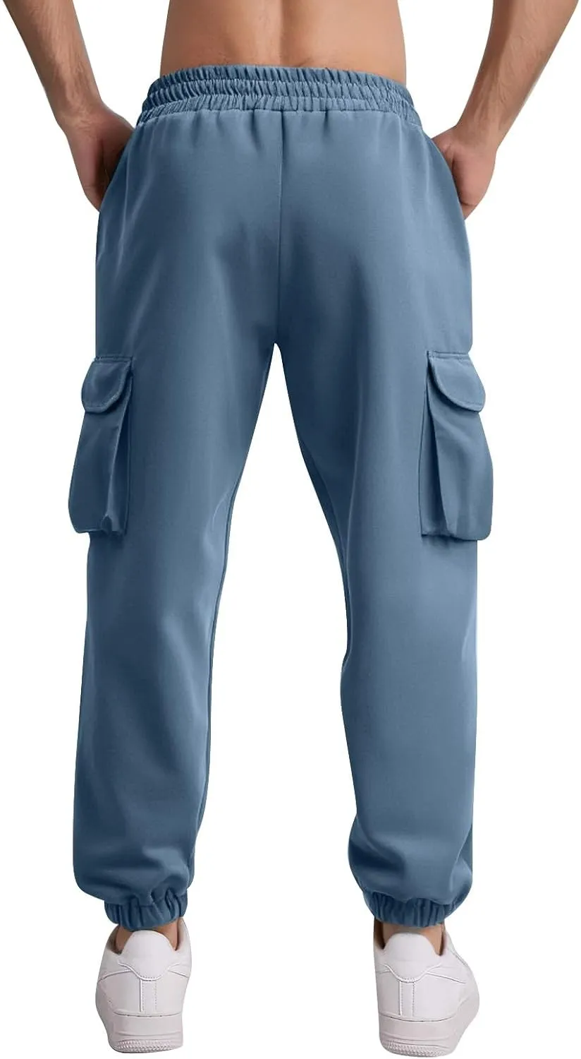 Mens Cargo Joggers Slim Fit Drawstring Waist Hiking Pants Lightweight Outdoor Tapered Leg Joggers with Pockets
