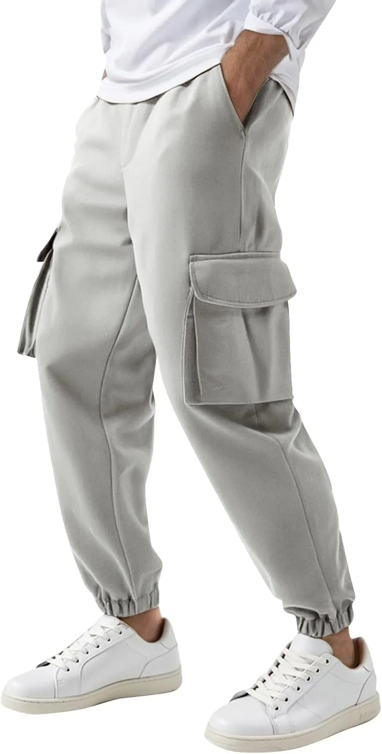 Mens Cargo Joggers Slim Fit Drawstring Waist Hiking Pants Lightweight Outdoor Tapered Leg Joggers with Pockets