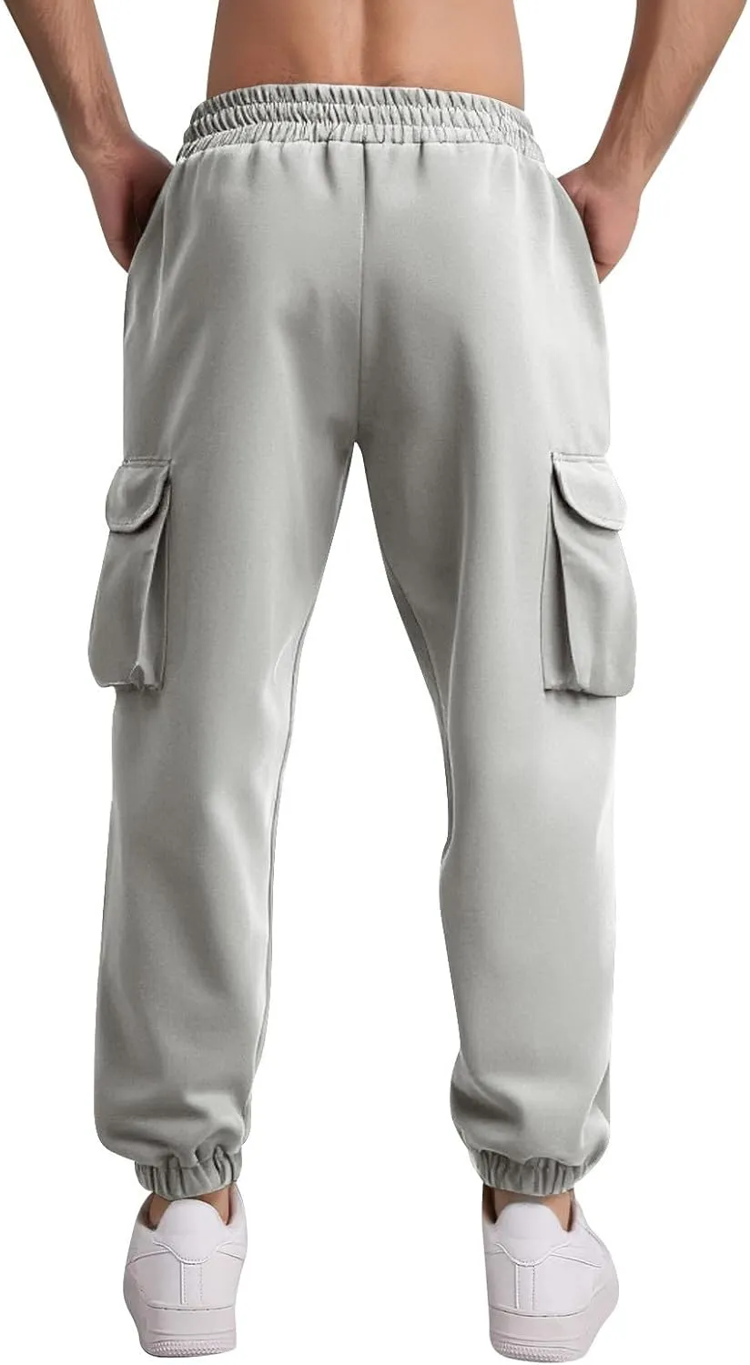 Mens Cargo Joggers Slim Fit Drawstring Waist Hiking Pants Lightweight Outdoor Tapered Leg Joggers with Pockets