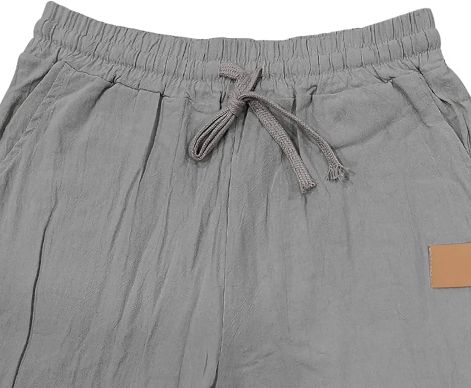 Mens Casual Cotton Linen Pants Regular Fit Elastic Waist Trousers Lightweight Pleated Wide Leg Linen Pant Drawstring