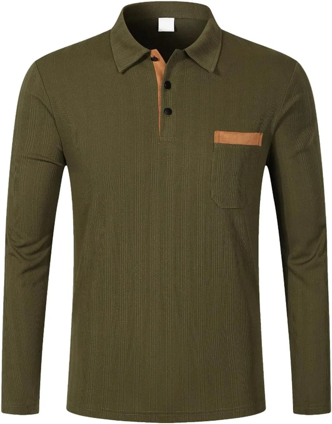 Men's Cotton Jersey Long-Sleeve Polo Shirt Men's Fashion Loose Lapel Classic Polo Shirts Button Down Golf Shirts