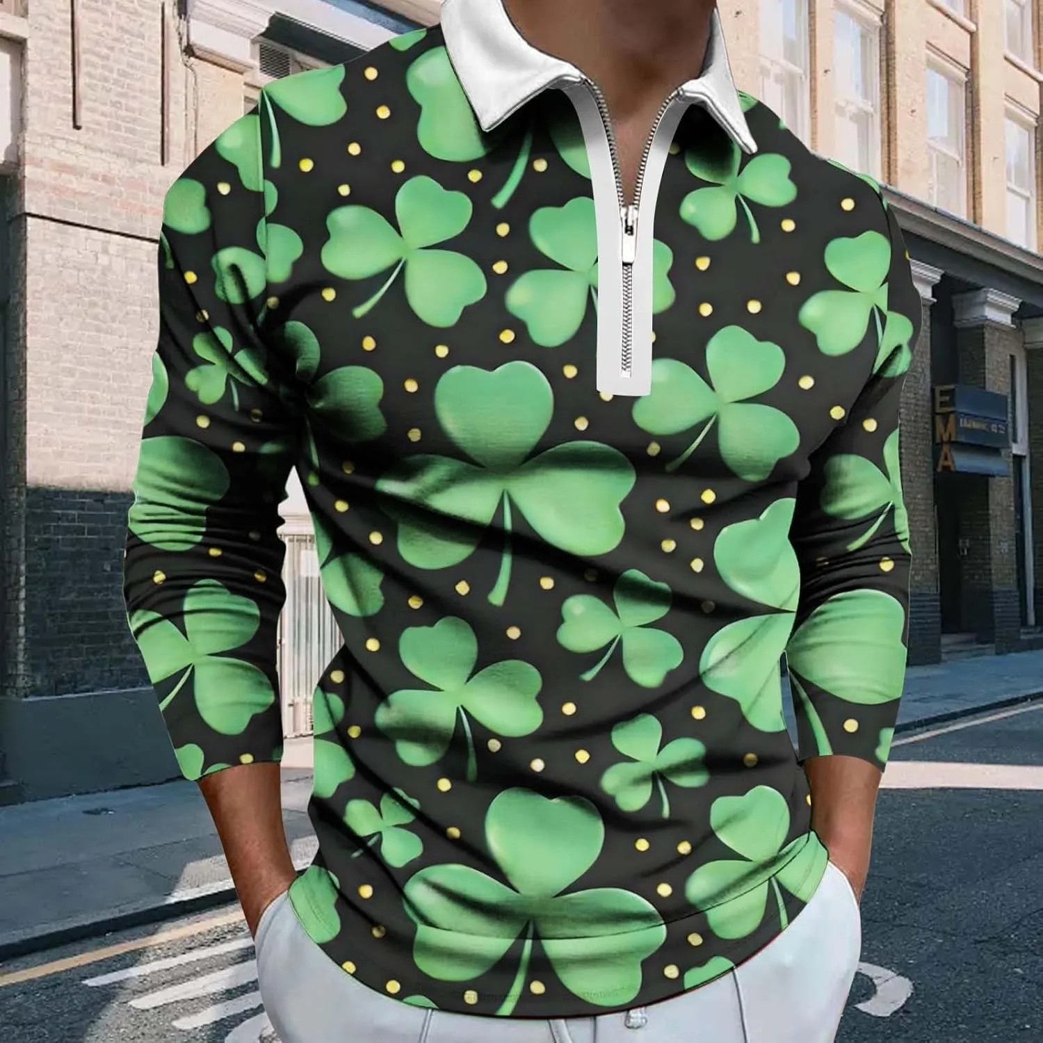 Men's Cotton Jersey Long-Sleeve Polo Shirt Men's Fashion Loose Lapel Classic Polo Shirts Button Down Golf Shirts