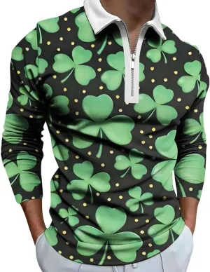Men's Cotton Jersey Long-Sleeve Polo Shirt Men's Fashion Loose Lapel Classic Polo Shirts Button Down Golf Shirts
