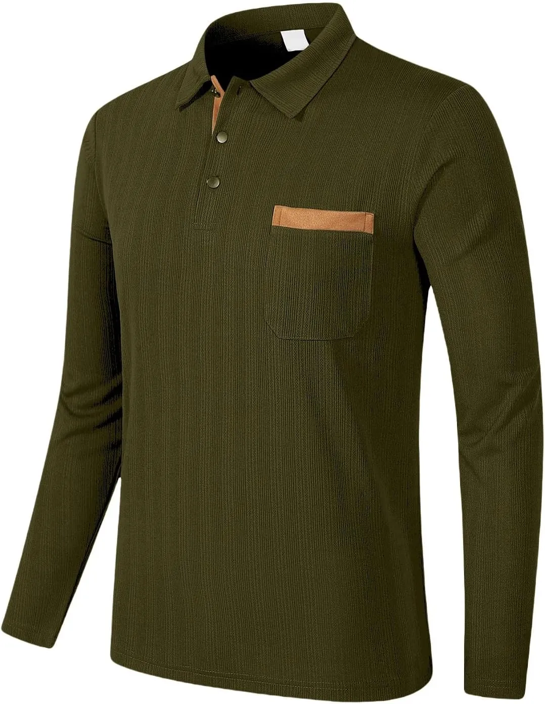 Men's Cotton Jersey Long-Sleeve Polo Shirt Men's Fashion Loose Lapel Classic Polo Shirts Button Down Golf Shirts
