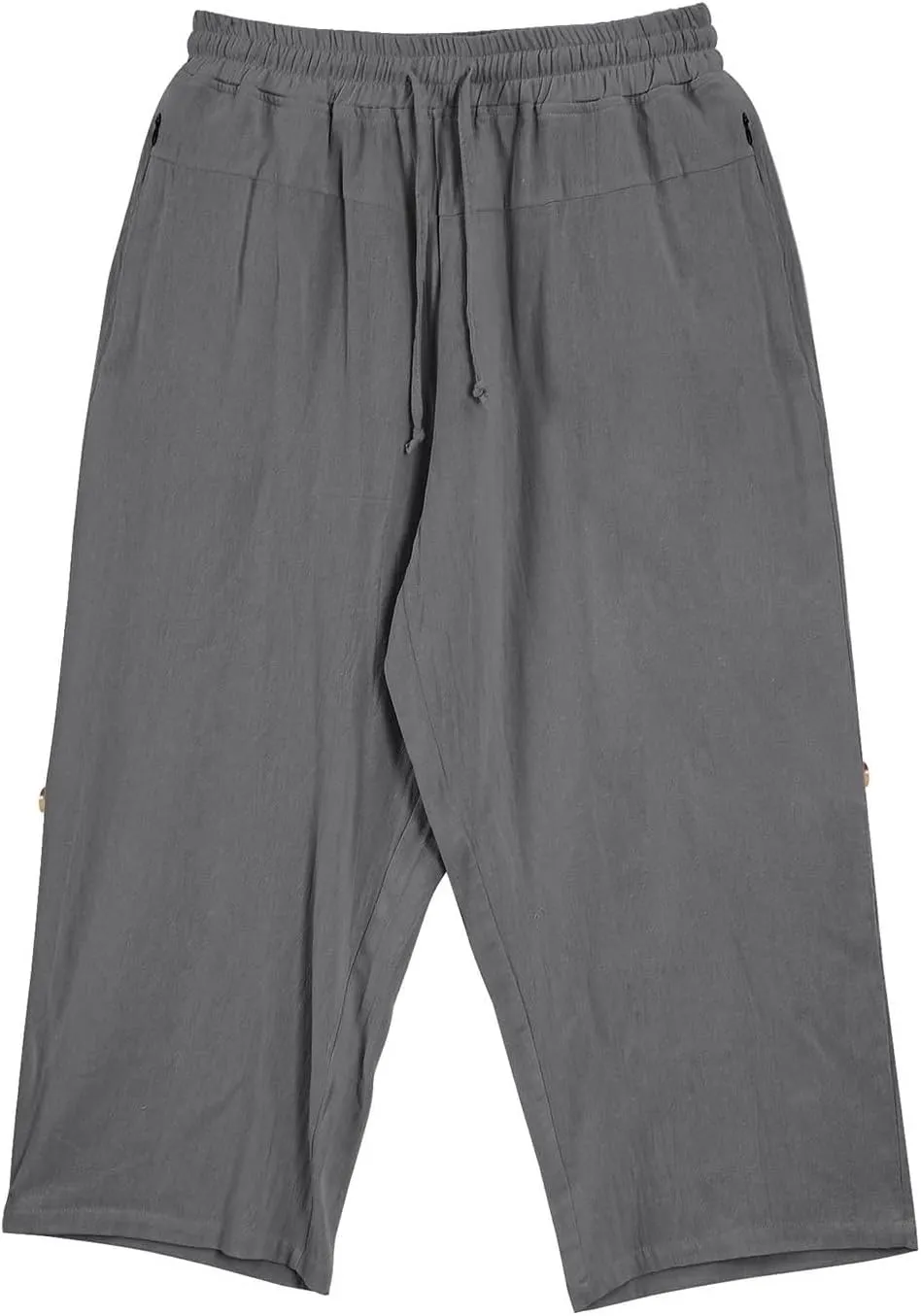 Mens Cotton Linen Drawstring Elastic Waist Casual Jogger Yoga Pants Slim Fit Lounge Cropped Pants Workout Pants