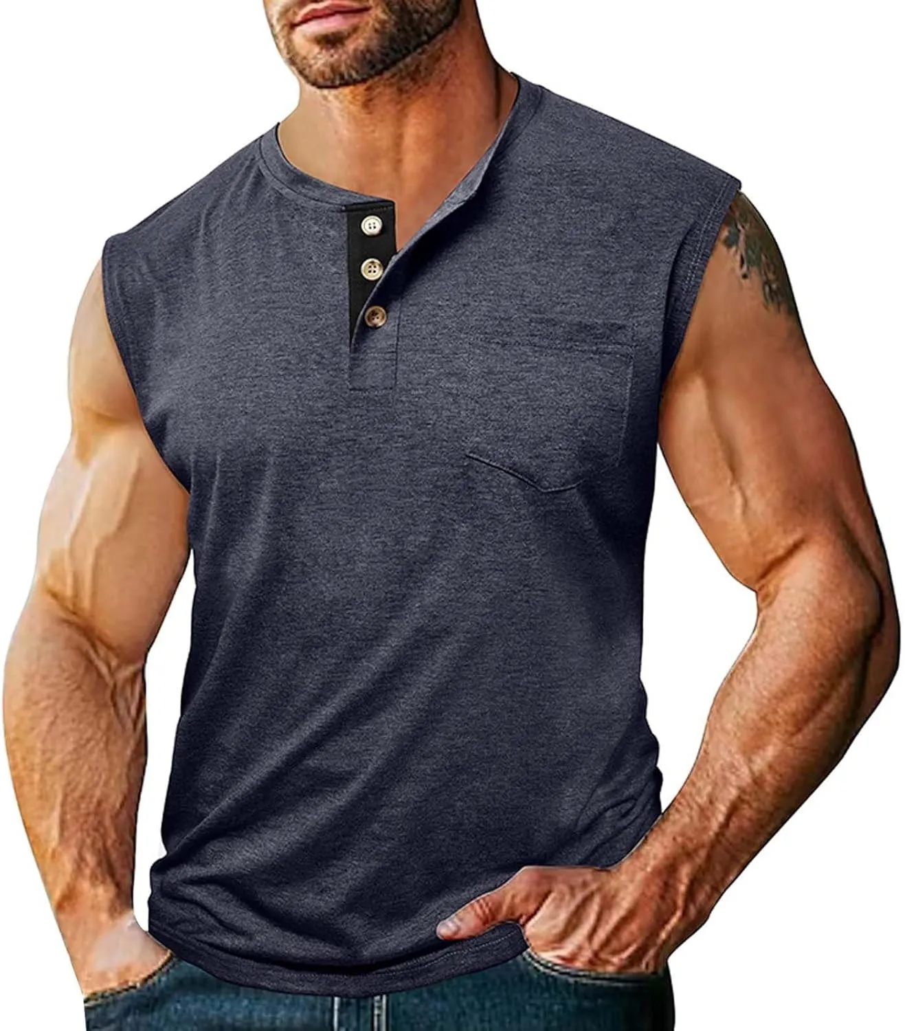 Men's Cotton Linen Henley T-Shirts Long Sleeve Hippie Casual Summer Beach Tshirt Slim Fit Roll-up Button-Down Tops