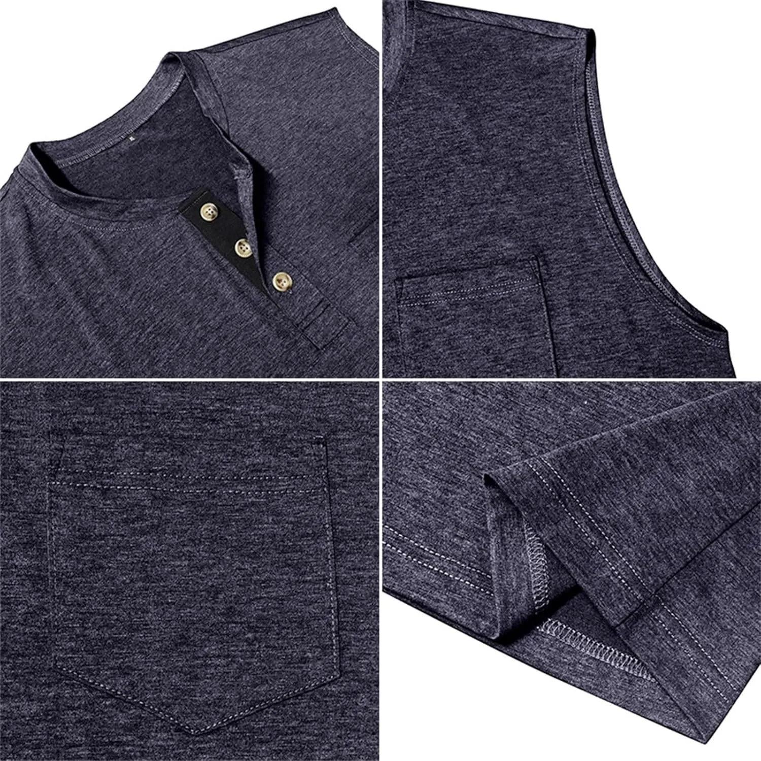 Men's Cotton Linen Henley T-Shirts Long Sleeve Hippie Casual Summer Beach Tshirt Slim Fit Roll-up Button-Down Tops