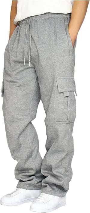 Men's Fleece Cargo Sweatpants Solid Color Running Fitness Pants Sweatpants Track Joggers Open Bottom Athletic Pants