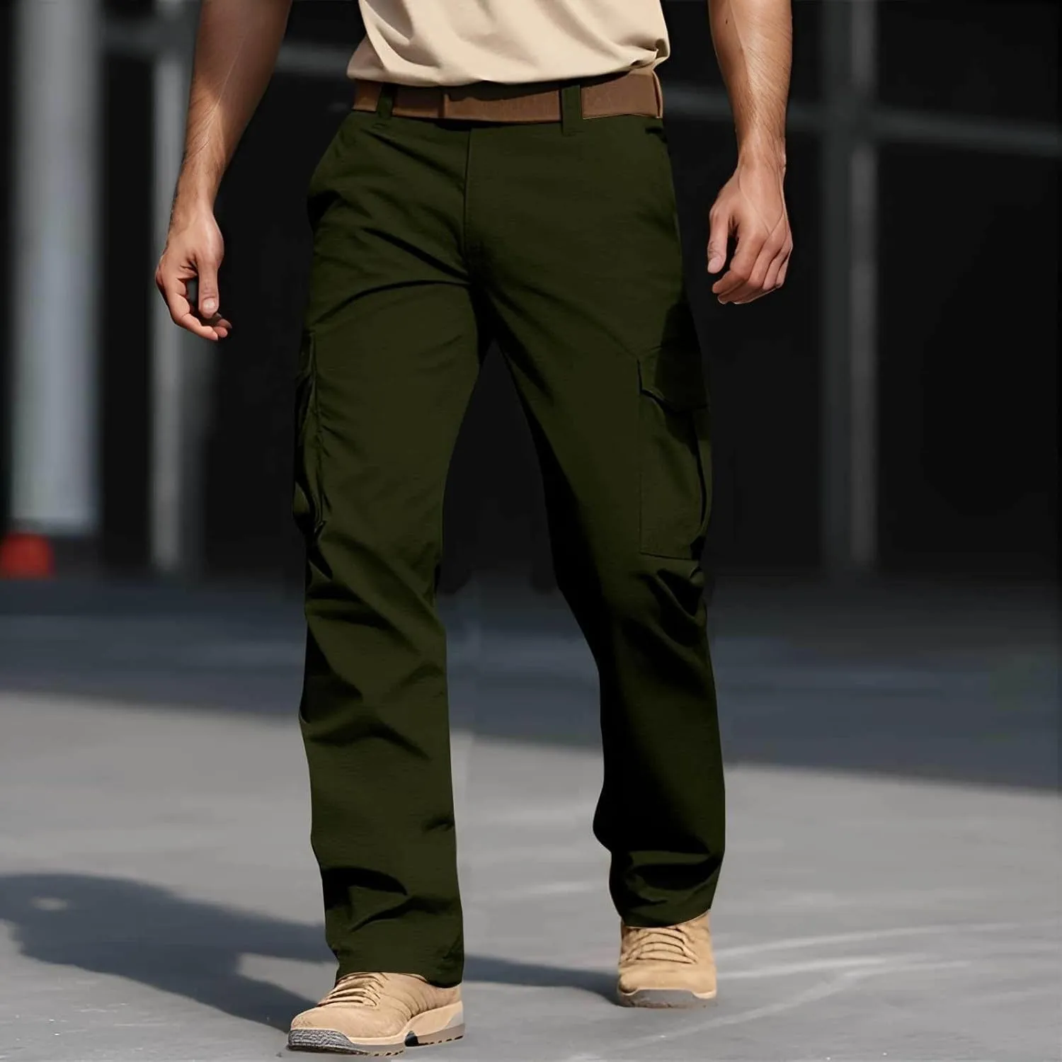 Men's Flex Ripstop Tactical Pants, Water Resistant Stretch Cargo Pants, Lightweight Hiking Work Pant with Multi Pockets