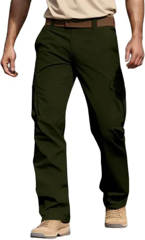 Men's Flex Ripstop Tactical Pants, Water Resistant Stretch Cargo Pants, Lightweight Hiking Work Pant with Multi Pockets