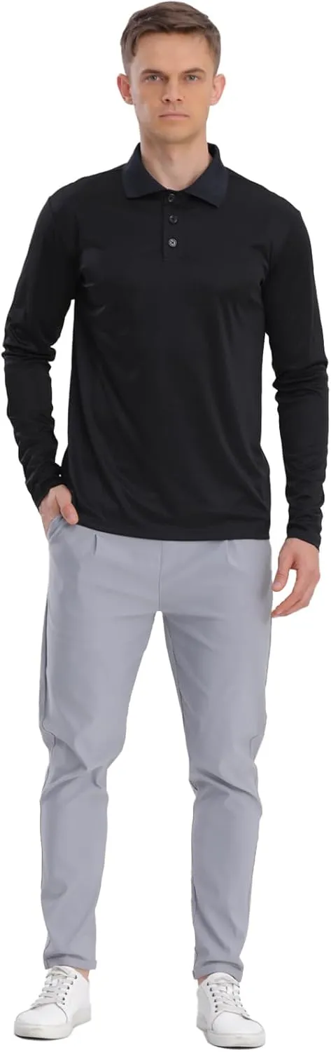 Men's Golf Polo Shirts,1 Pack/4 Pack Long Sleeve Quick Dry Athletic Casual Performance Collar Shirts for Men